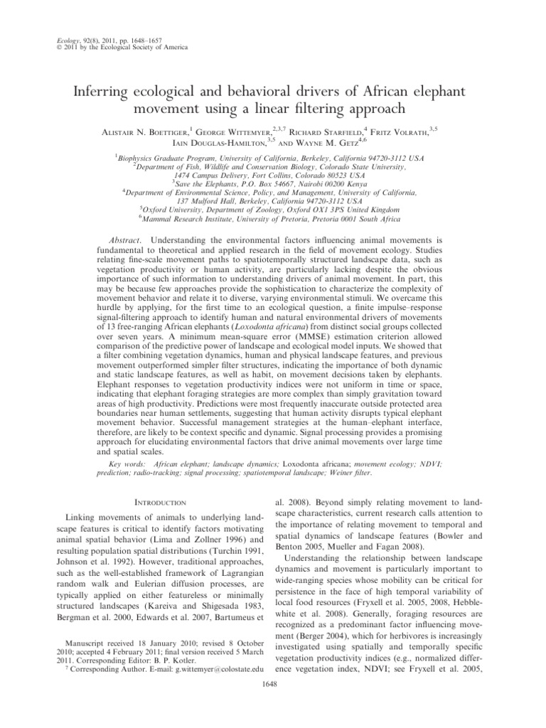 Behavioural Drivers of Elephant Movement | PDF | Mean Squared Error ...