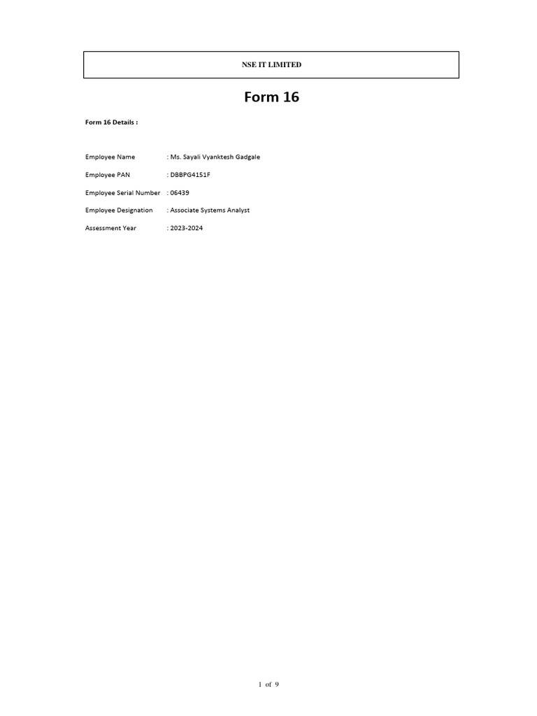 Form16 Mar 2023 | PDF | Employee Benefits | Tax Deduction