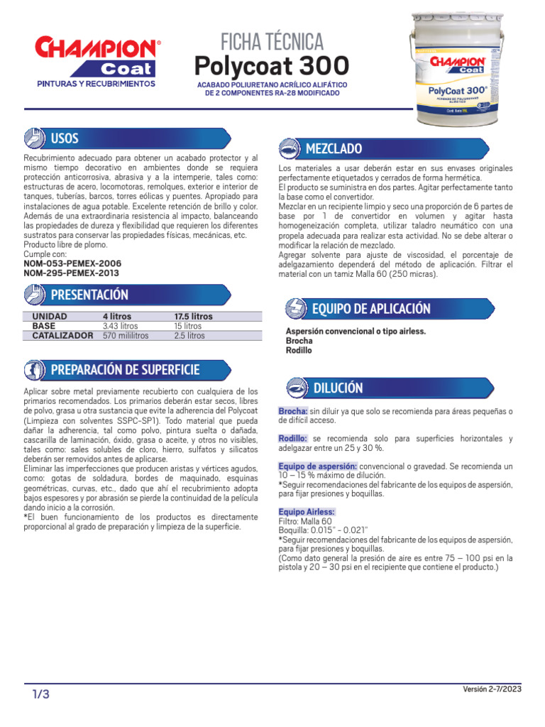 Polycoat 300, Acabado de Poliuretano Alifático (Ficha Técnica) | PDF ...