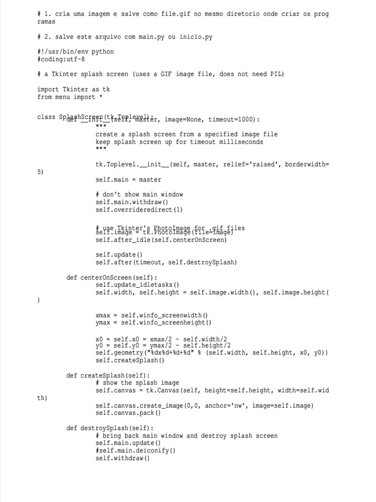 Tkinter Python Tela de Splash e Menu | PDF | System Software | Computer ...
