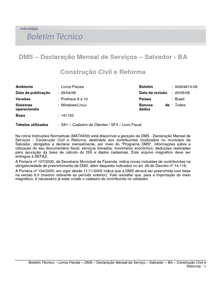 Fis dms declaracao mensal de servicos salvador ba construcao