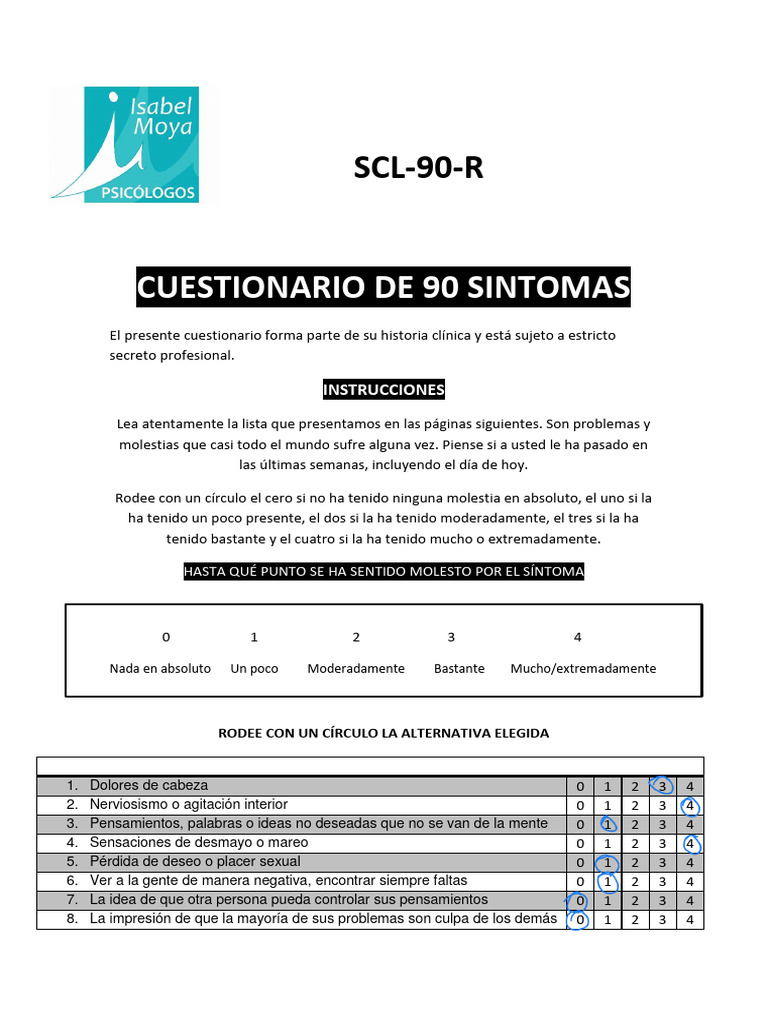 Cuestionario SCL-90-R de Síntomas | PDF | Relaciones personales ...