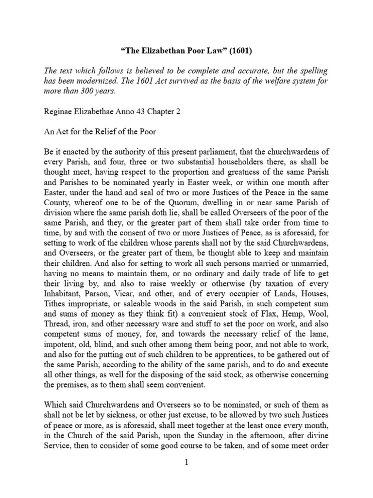 Elizabethan Poor Law | PDF | Government