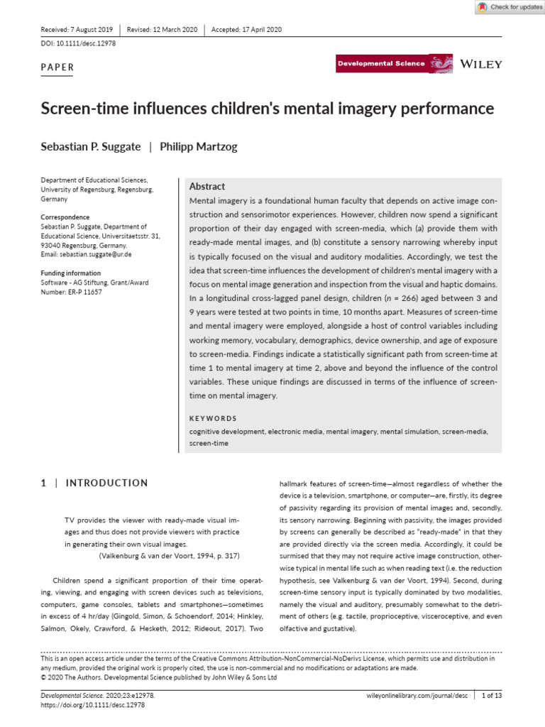 Screen-Time Effects on Children's Imagery | PDF | Mental Image | Perception