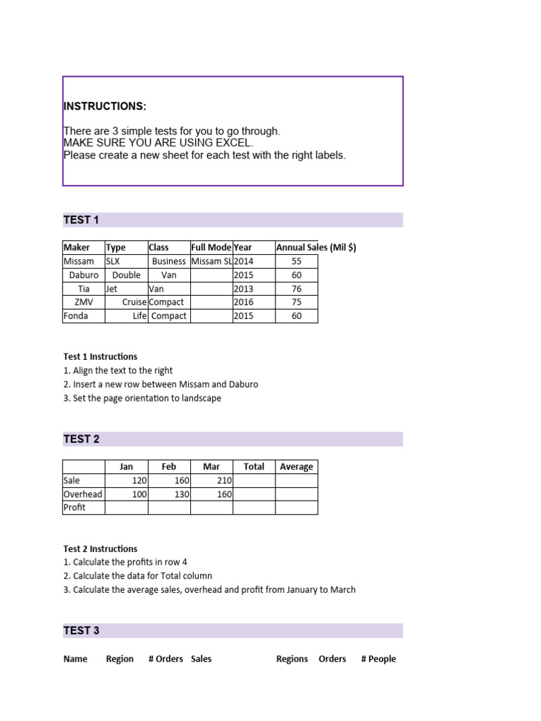 Basic excel test pdf