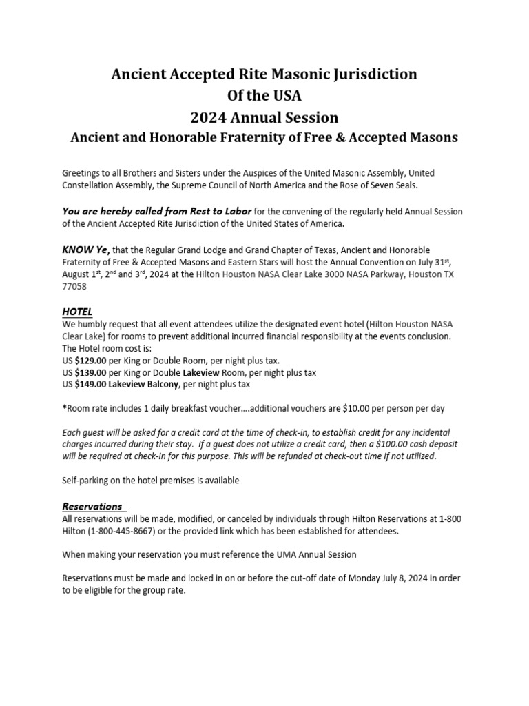 2024 AAR Annual Session Proclamation PDF Freemasonry