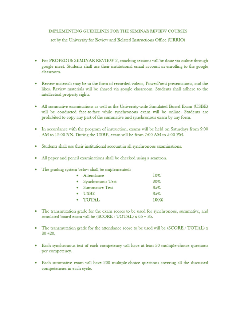 Seminar Review Course Guidelines | PDF | Career & Growth | Business