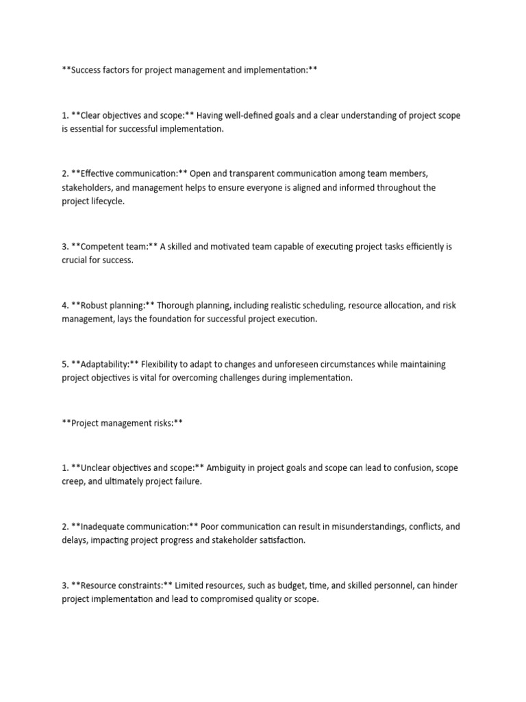 Key Success Factors in Project Management | PDF | Project Management ...