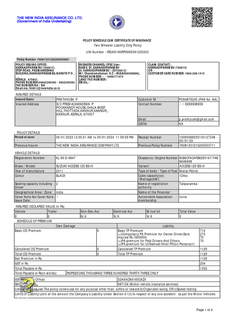 Two Wheeler Liability Insurance Policy | PDF | Insurance | Vehicle ...