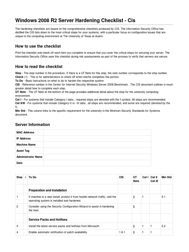 Windows 2008 r2 hardening checklist pdf spyware windows registry