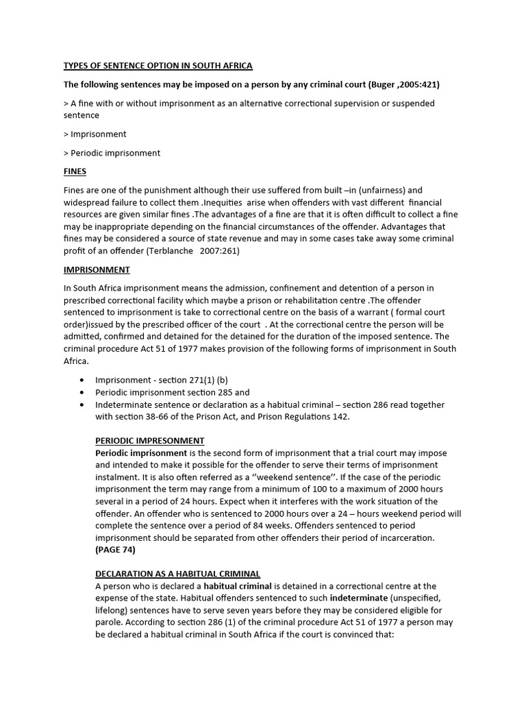 Ypes of sentences in south africa pdf habitual offender sentence