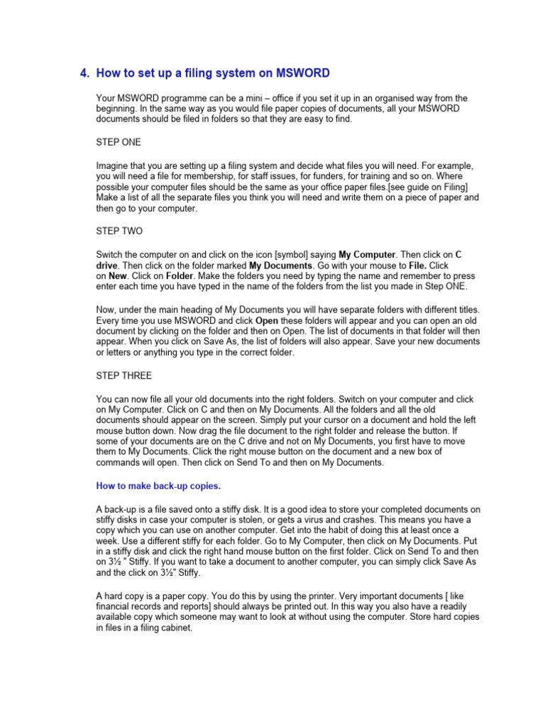Setting Up an MS Word Filing System | PDF | Computer File | Backup