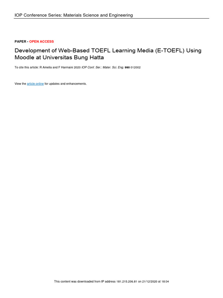 Development of Web-Based TOEFL Learning Media E-TO | PDF | Educational ...
