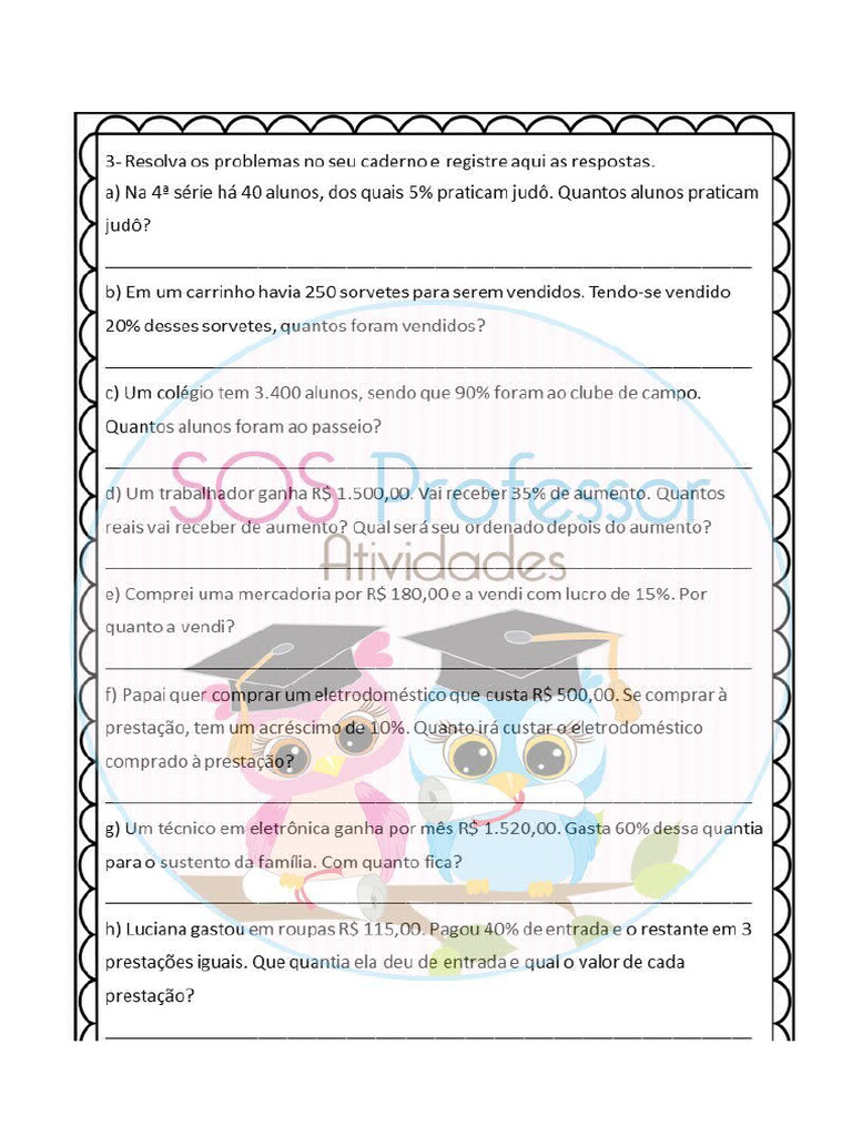 Problemas Com Porcentagem 5 Ano | PDF
