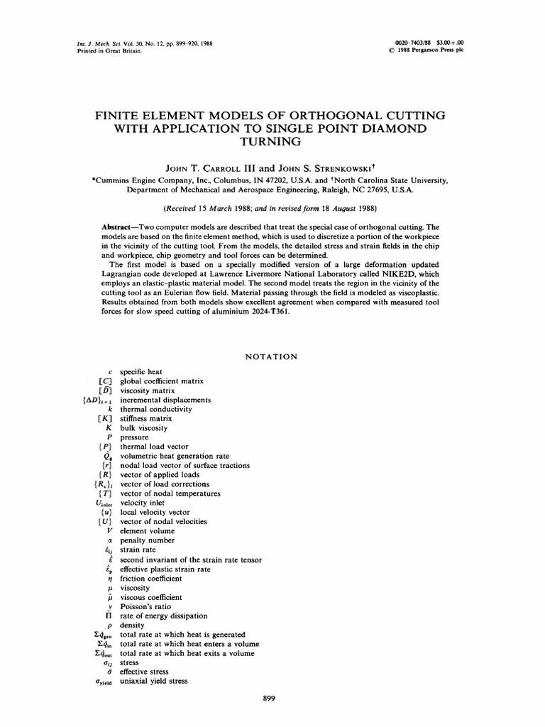 Finite Element Models of Orthogonal Cutting With Application To Single ...