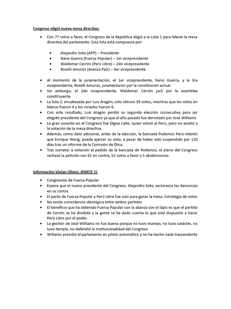 Nueva mesa directiva del Congreso 2023 | PDF | Perú | América del Sur