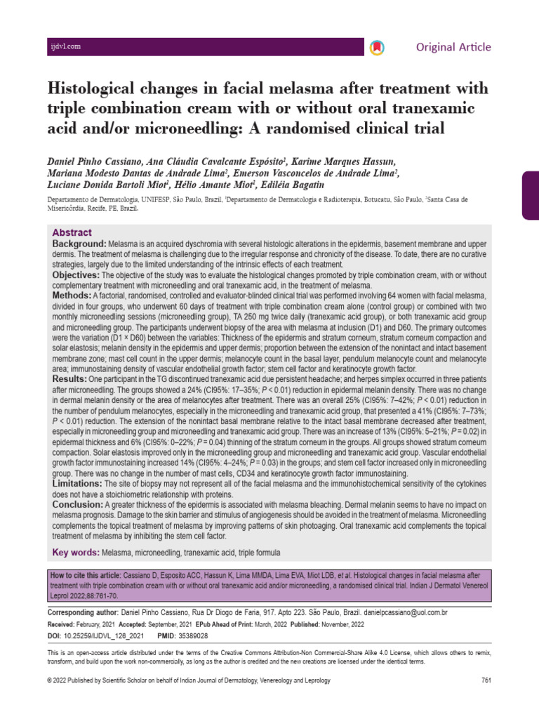 Histological Changes in Facial Melasma After Treatment With Triple