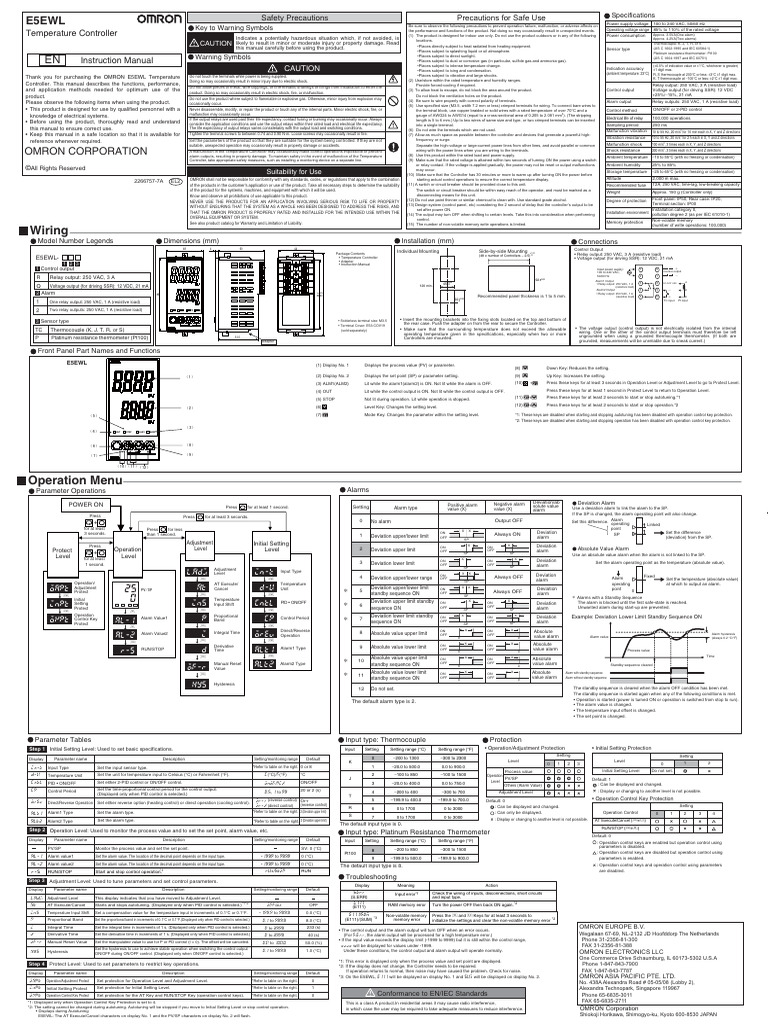 Omron E5EWL Temperature Controller Manual | PDF | Relay | Electrical ...