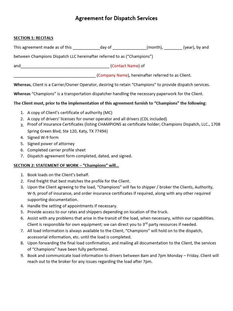 Champions Dispatch LLC Agreement | PDF