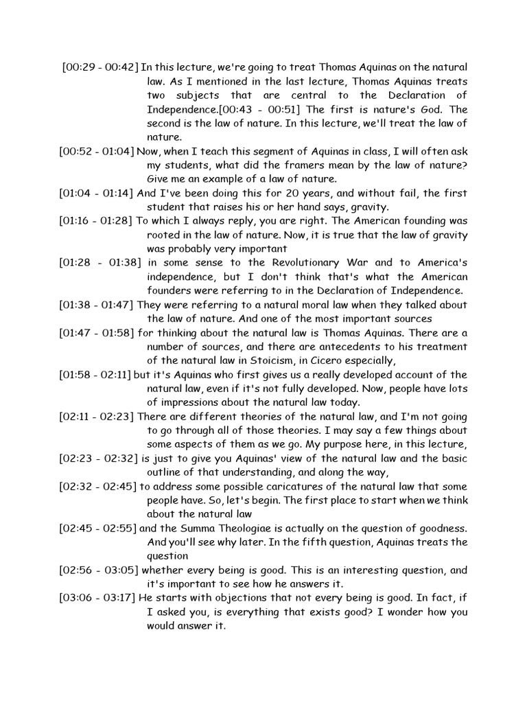 Lecture 8 Aquinas The Natural Law Timestamped Pdf Thomas