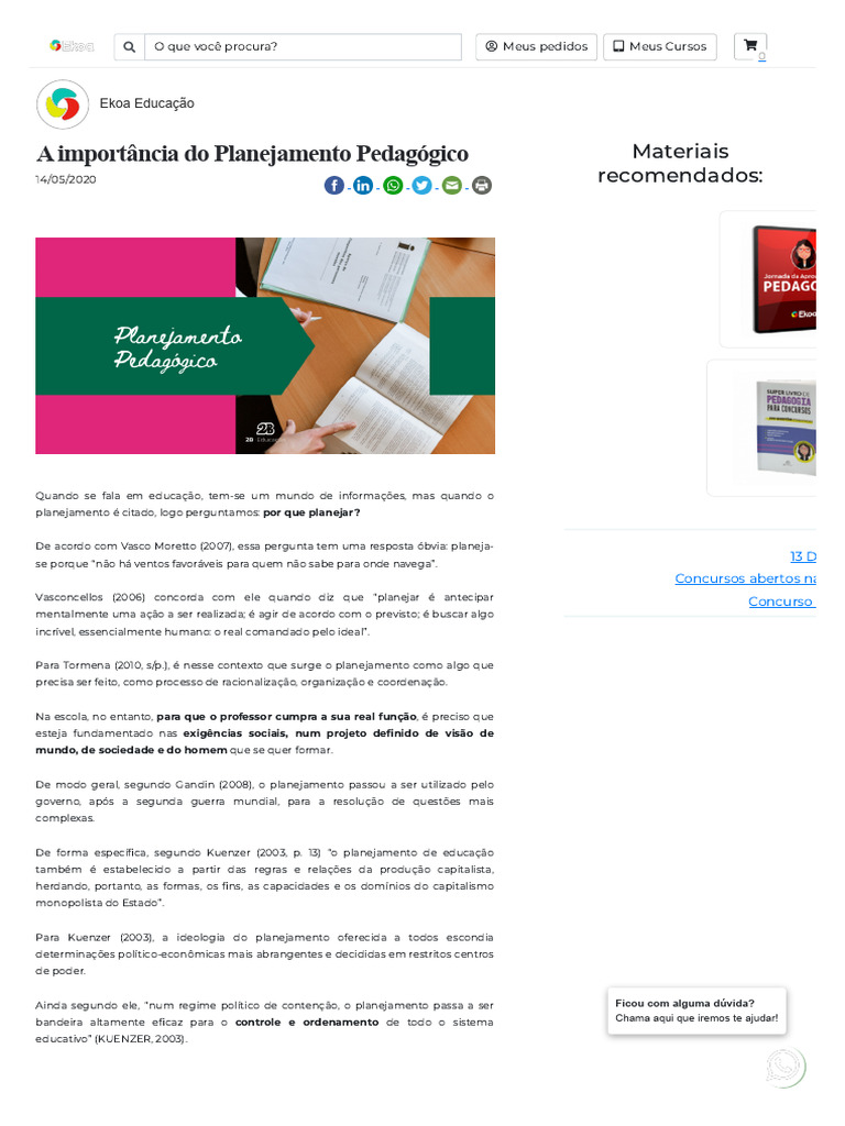 A Importância Do Planejamento Pedagógico | PDF | Pedagogia | Planejamento
