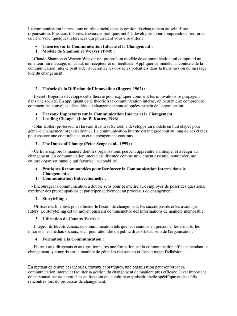 Communication interne et changement organisationnel | PDF | la ...