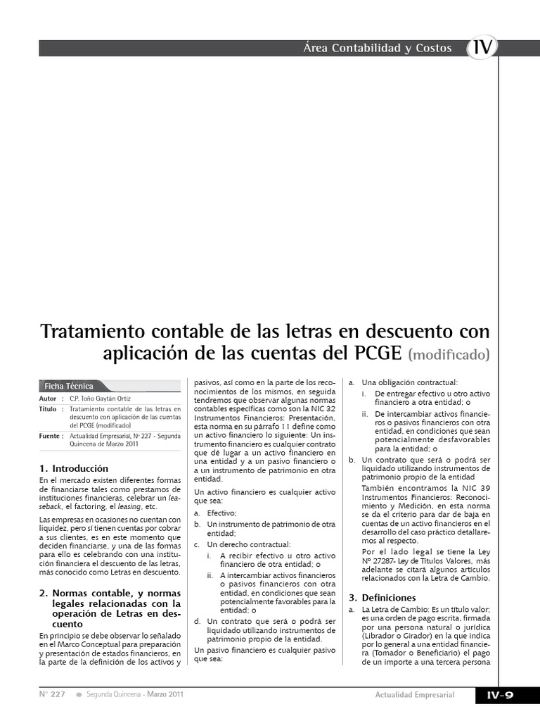 Letras en Descuento: Tratamiento Contable | PDF | Pagaré | Contabilidad