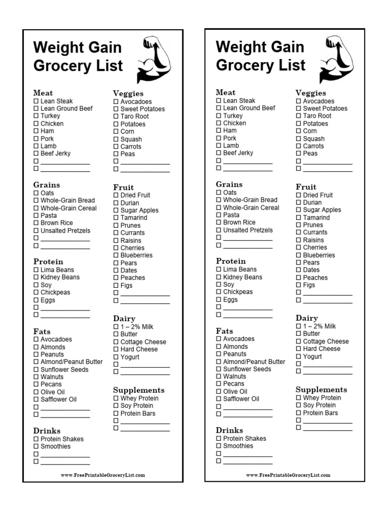 Weight Gain Grocery List Essentials | PDF | Beef | Peanuts