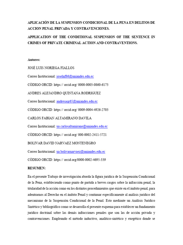 Aplicacion de La Suspension Condicional de La Pena en Delitos de Accion