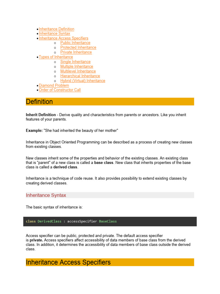 Inheritance Definition | PDF | Class (Computer Programming ...