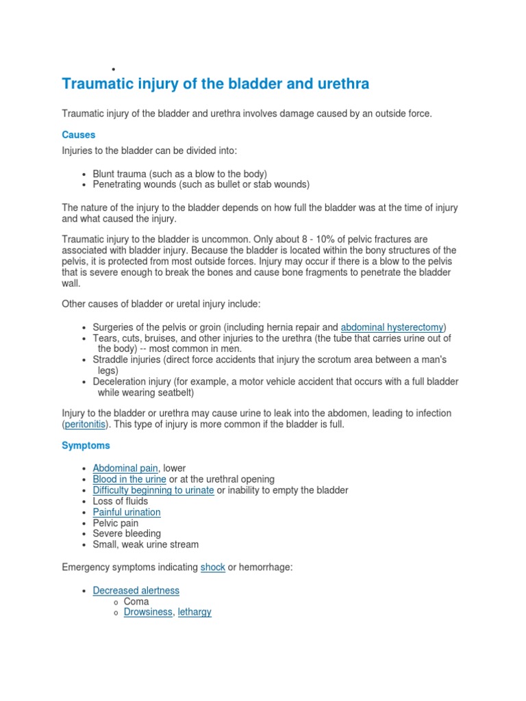 Traumatic Injury of The Bladder and Urethra: Health Topics | PDF ...