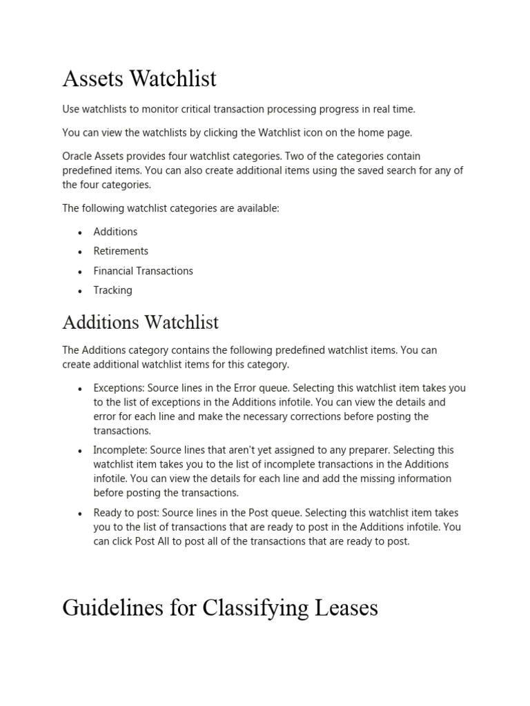 Asset Watchlist Overview | PDF | Debits And Credits | Depreciation