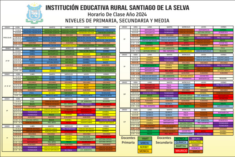 Horario Clases 2024 Primaria y Secundaria | PDF | Ciencias fisicas ...