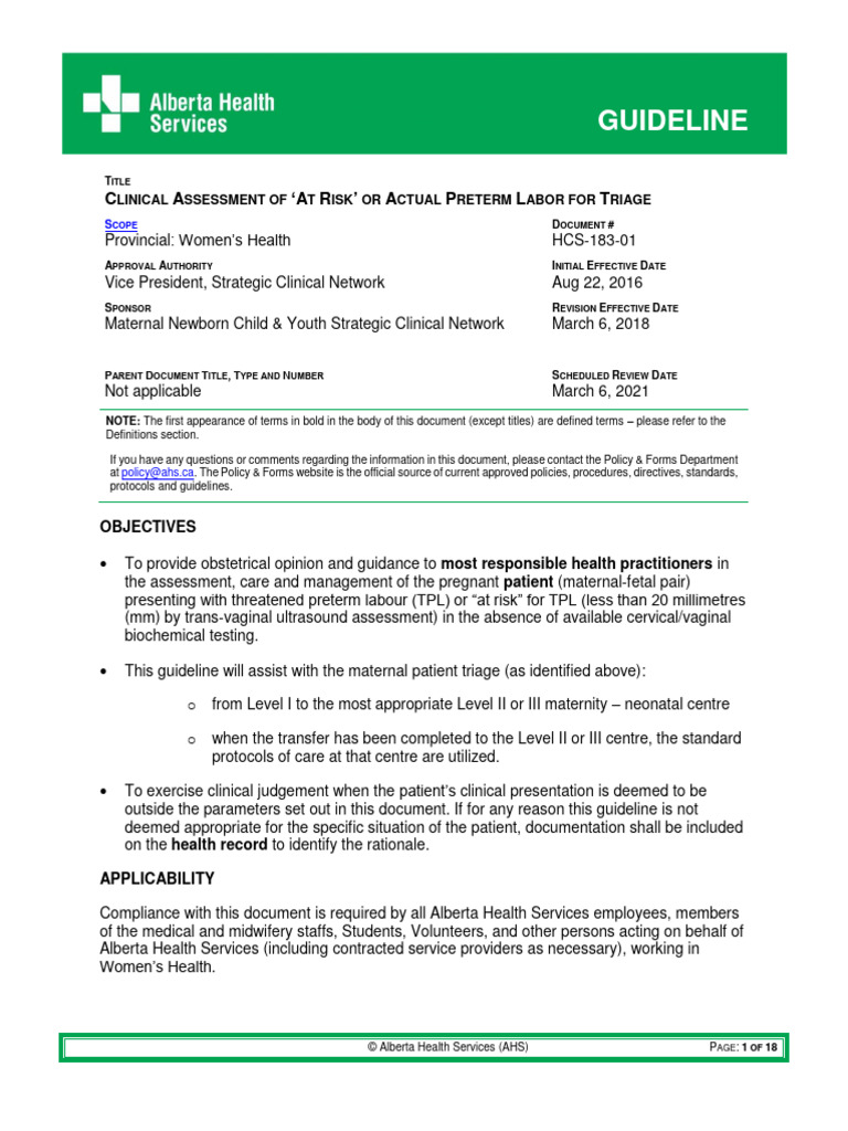 Preterm Labor Assessment Guidelines | PDF | Preterm Birth | Childbirth