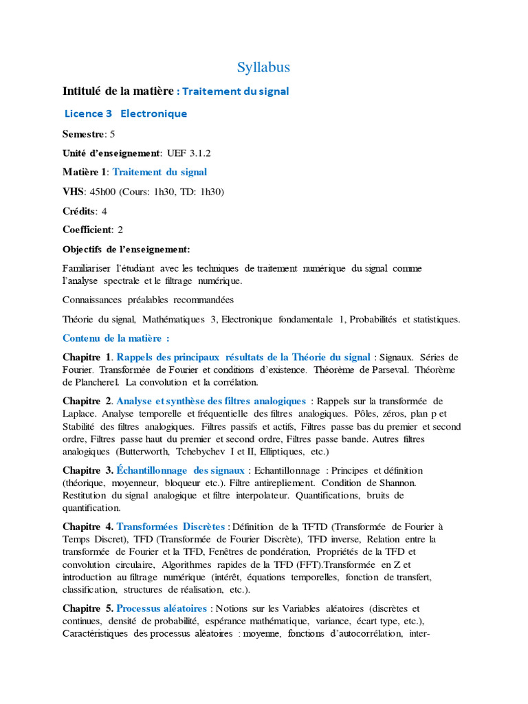 Syllabus Traitement du Signal Licence 3 | PDF | Transformation de ...