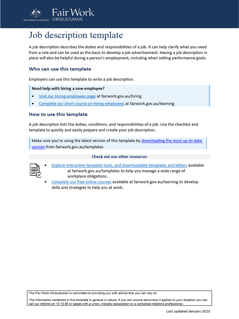 Job Description Template | Download Free PDF | Employment | Business