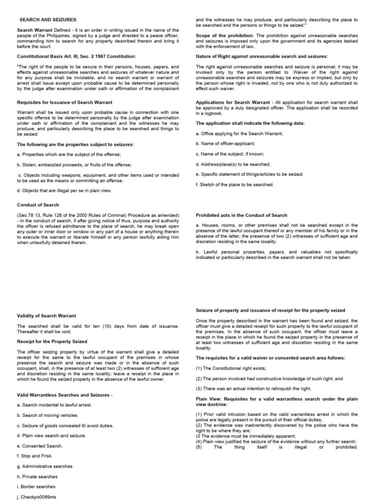 Search and Seizures | PDF | Search And Seizure | Search Warrant