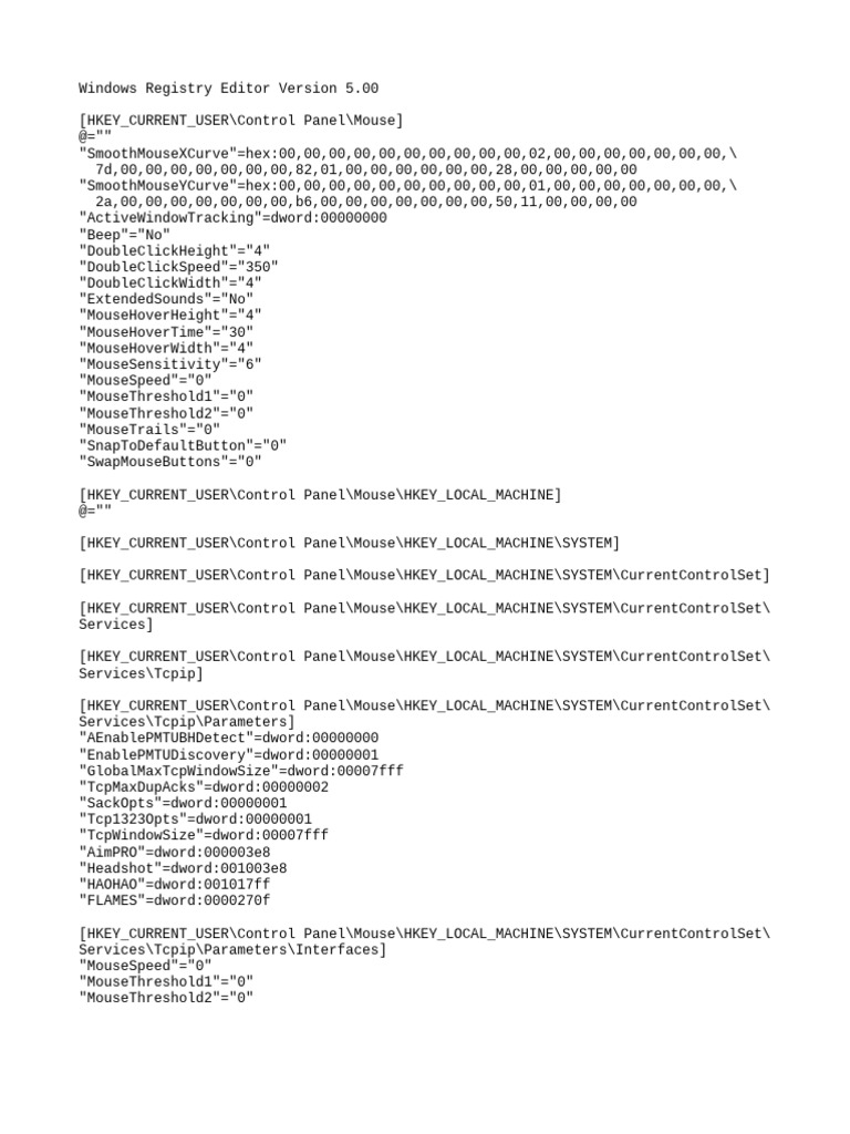 Mouse Speed and TCP Settings Regedit | PDF