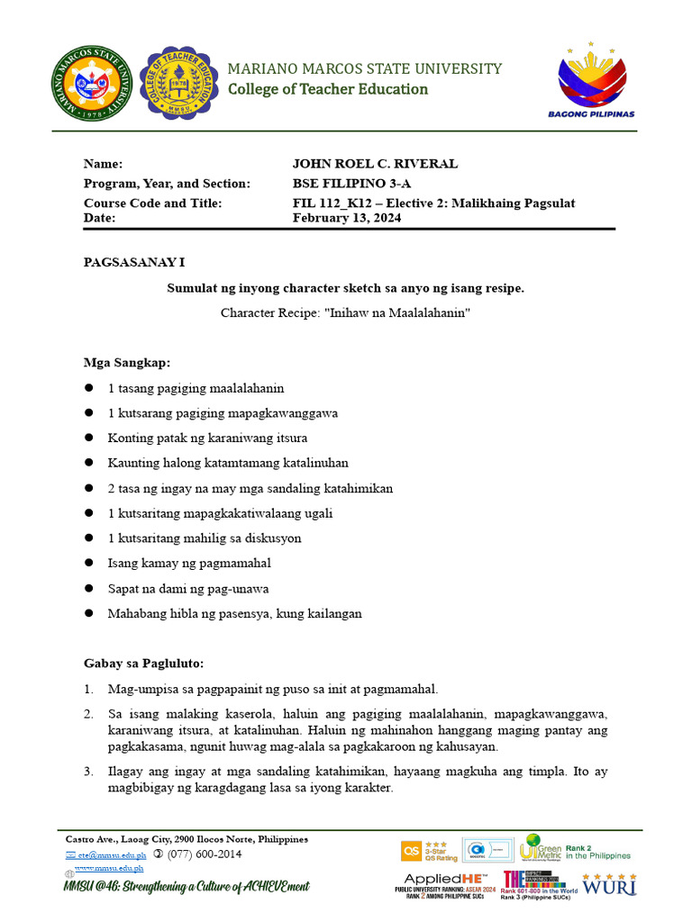 Character Recipe | PDF