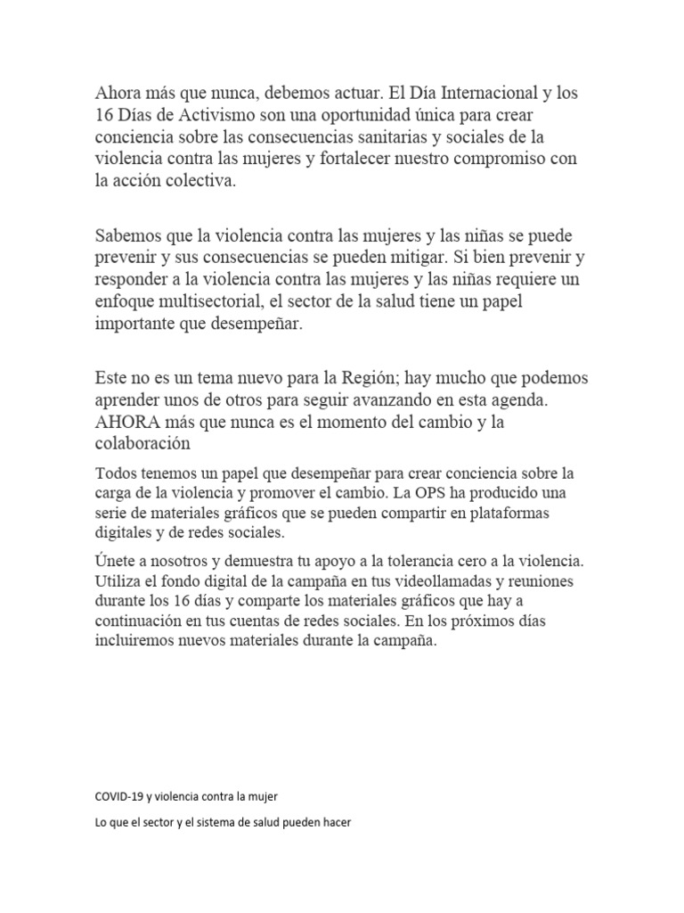 Violencia contra la mujer y COVID-19 | PDF | La violencia contra las ...