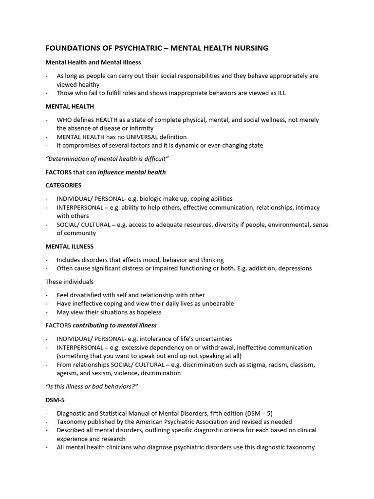 Foundations of Mental Health Nursing | PDF | Mental Disorder | Mental ...