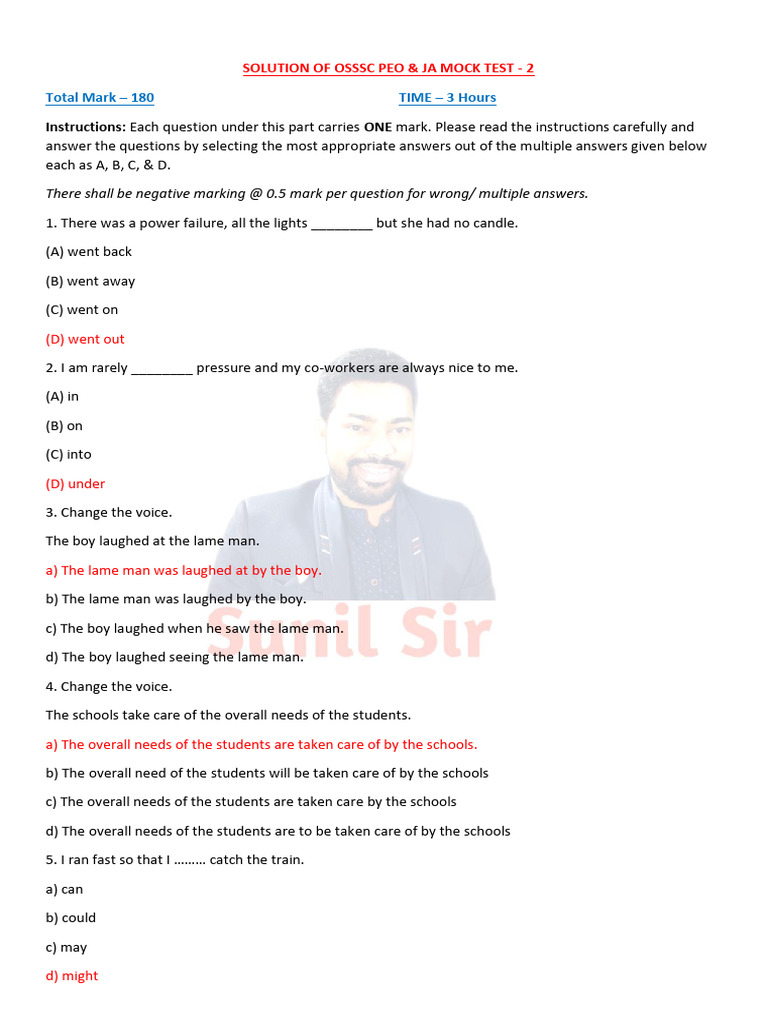 OSSSC PEO & JA Mock Test Solutions | PDF | Part Of Speech | Graphical ...