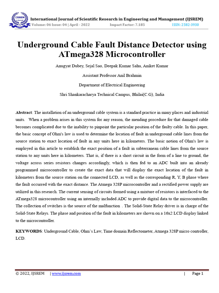 Underground Cable Fault Distance Detector Using ATmega328 Microcontroller PDF Rectifier