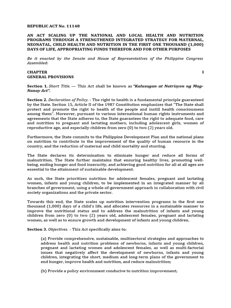 Republic Act 11148 | PDF | Obesity | Malnutrition