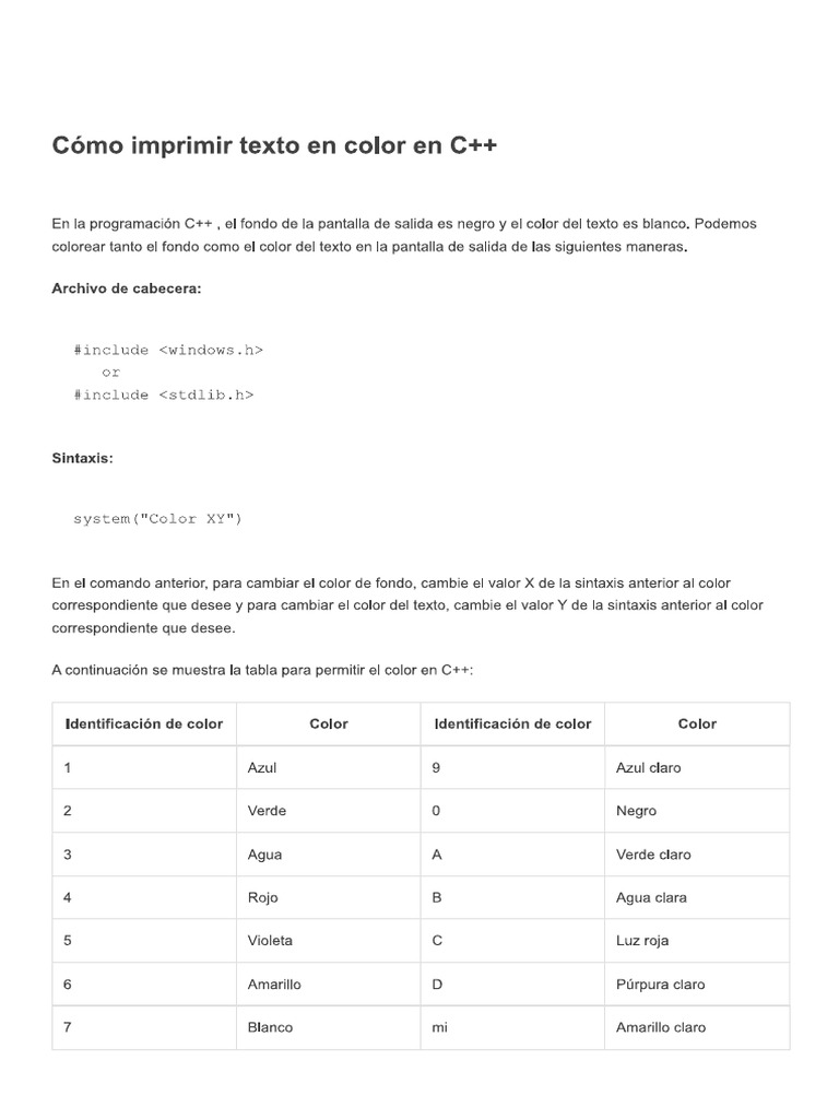 Colores en C++ | PDF