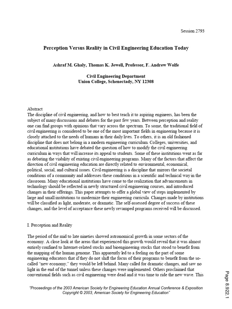 Perception vs reality in civil engineering education today pdf