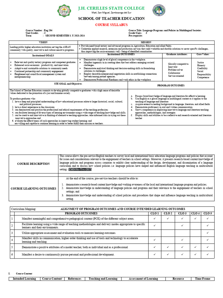 Language Programs and Policies in Multilingual Societies Syllabus | PDF ...