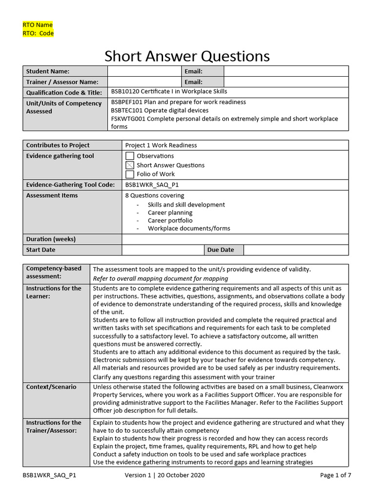 Short Answer Questions for Work Readiness | PDF | Learning | Internet