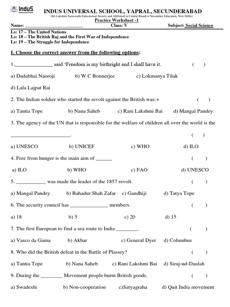 Grade 5 Social Science PT3 - Practice Worksheet-1 | PDF | British Raj