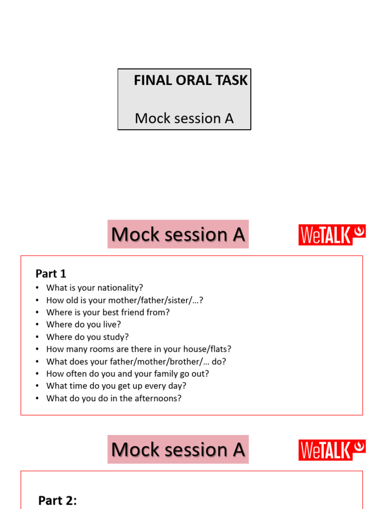 Family and Home Oral Task Guide | PDF